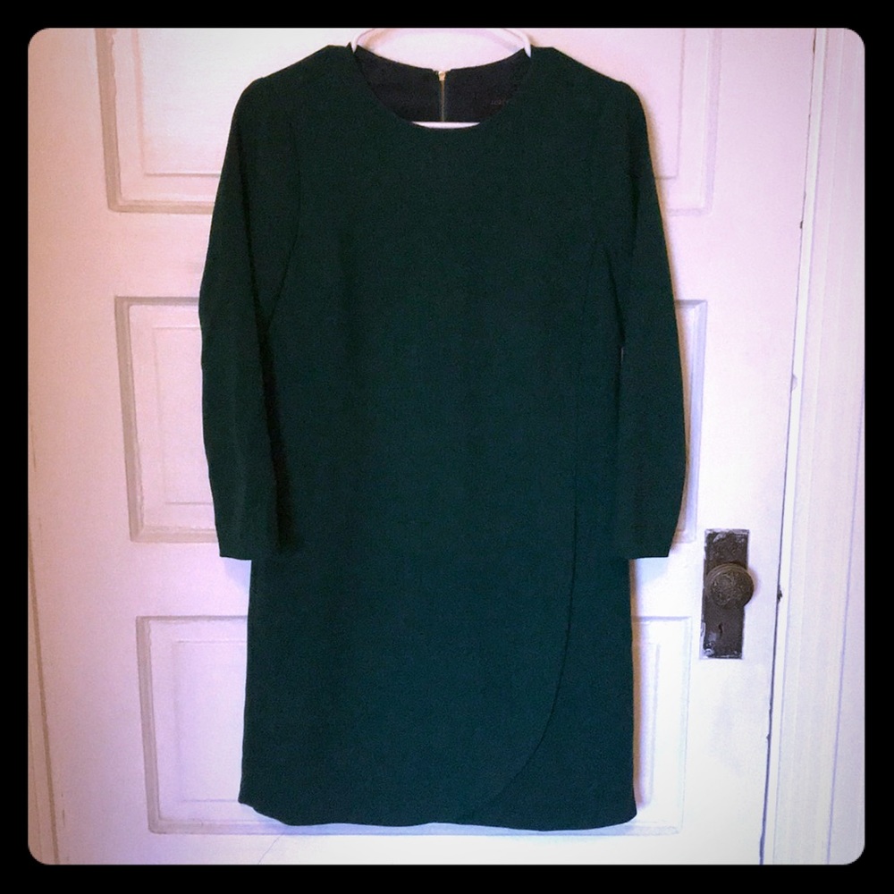 J.Crew Emerald Green Overlapped Long-Sleeve Dress